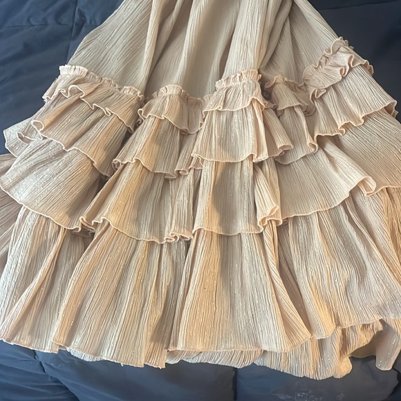 Sundress brand apricot w/gold lurex thread tiered gauze low back maxi w/ruffles - Picture 9 of 9